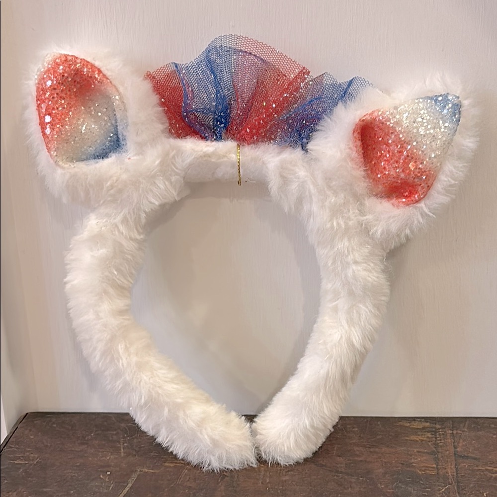 Fluffy Plush Sparkly Cat Ear Patriotic Girls Headband